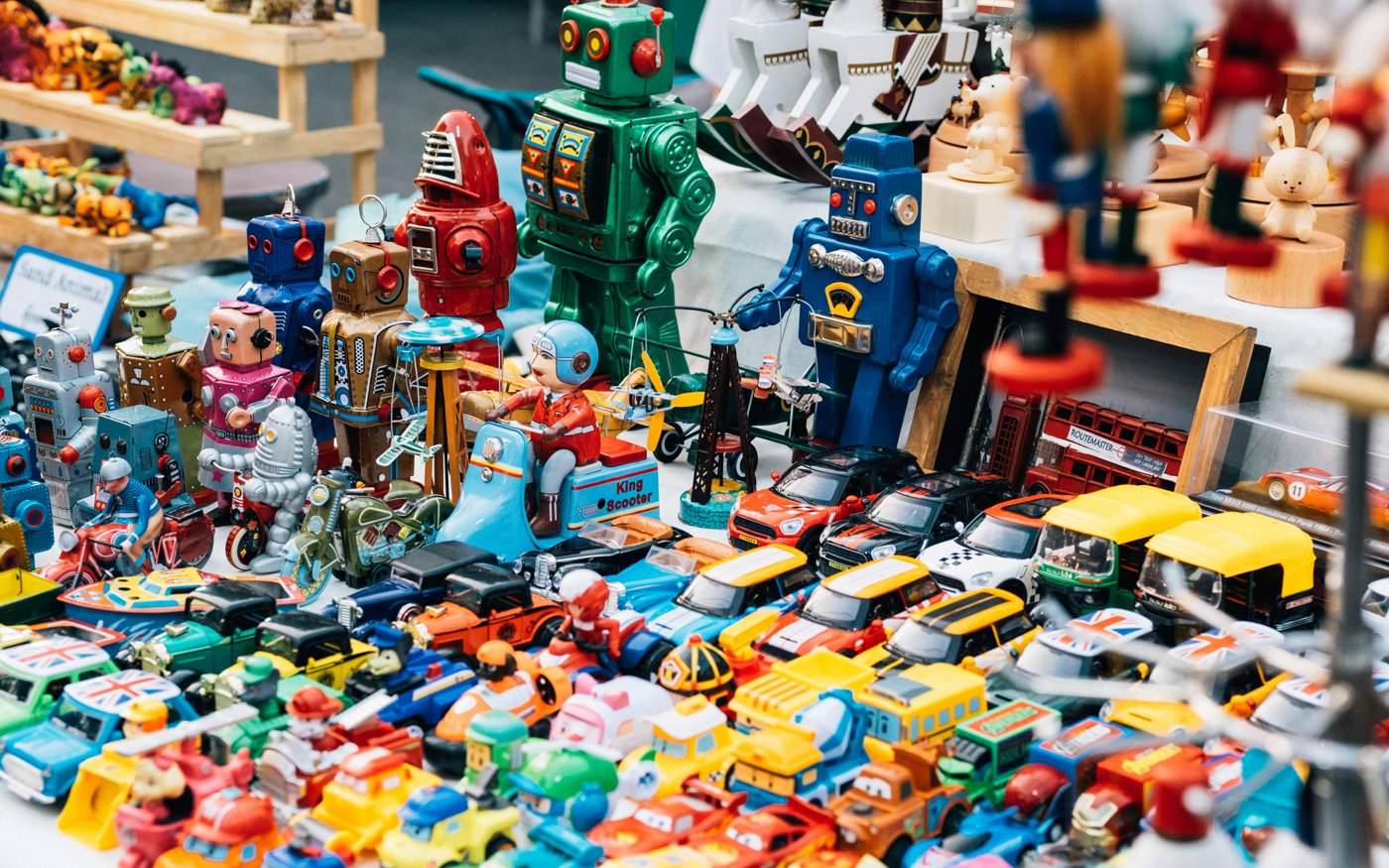A colourful collection of toys representing Playmobil consumer campaigns